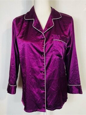 Vintage Lonxu Size XS Button Down Sleepwear Top Shirt Purple Long Sleeve Casual